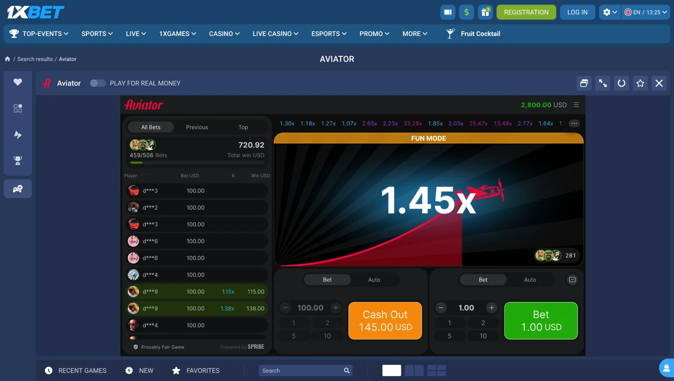 Play Aviator at 1xBet online casino
