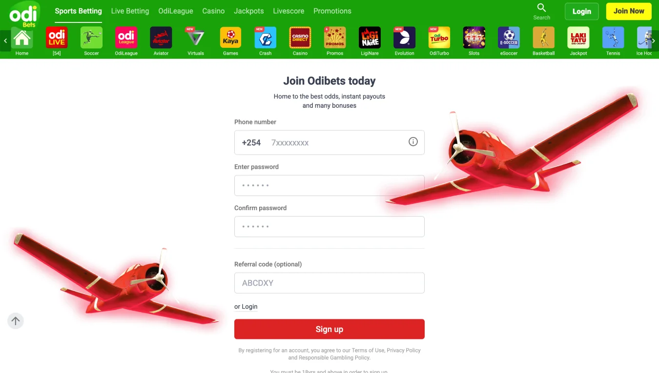 Registration at OdiBet online casino