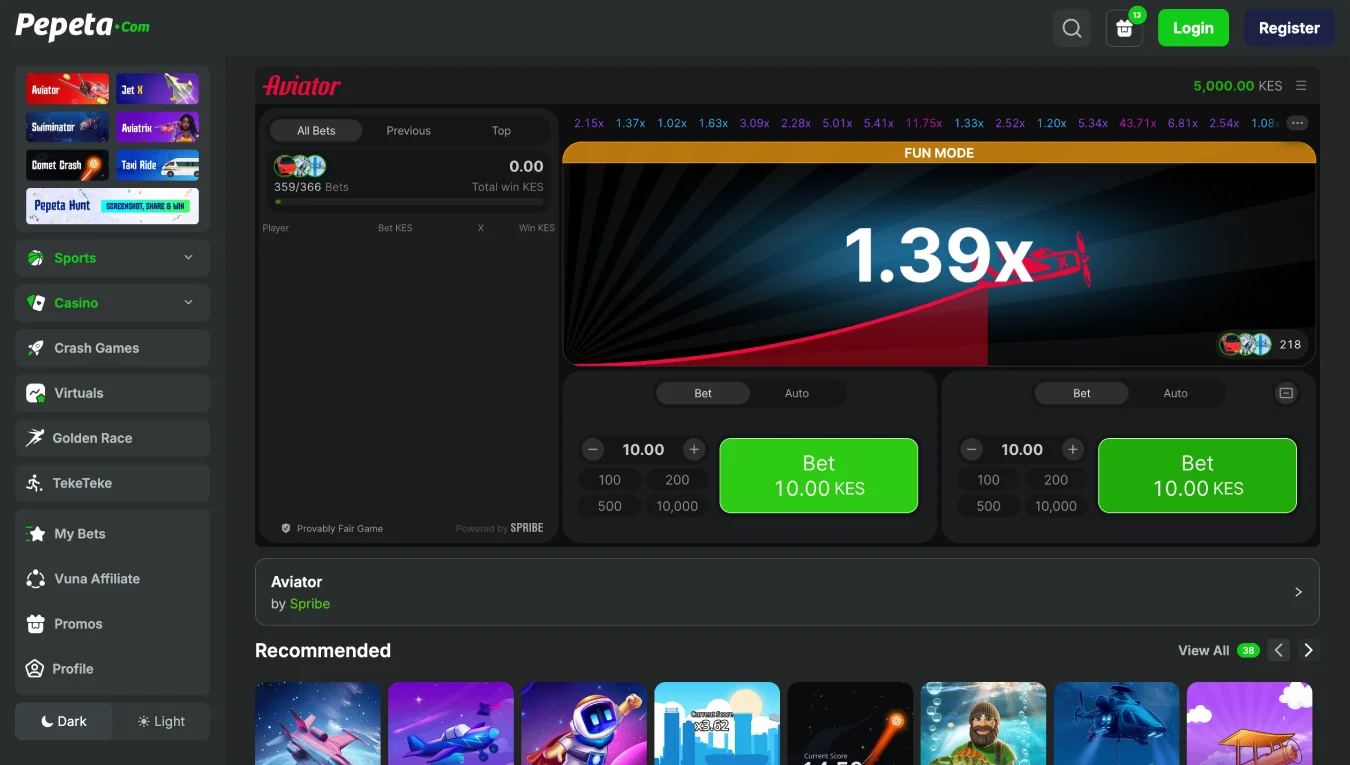 Play Aviator at Pepeta Online Casino