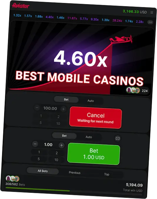 Rating of mobile online casinos for playing Aviator